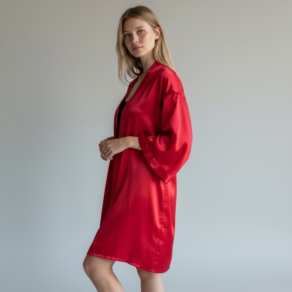 Red Satin Kimono Robe (Small) - Loungewear Sleepwear - Picture 1 of 6